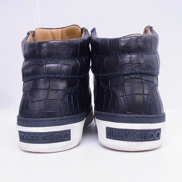 実際に弊社で買取させて頂いたJIMMY CHOO/ジミーチュウ ハイカットスニーカー クロコ型押し ネイビー/40の画像 1枚目