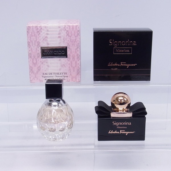 実際に弊社で買取させて頂いたJIMMY CHOO/ジミーチュウ オードトワレ 40ml Ferragamo/フェラガモ シニョリーナ ミステリオーサ EDP 30ml 2点セット