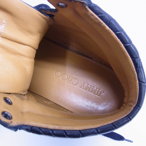 実際に弊社で買取させて頂いたJIMMY CHOO/ジミーチュウ ハイカットスニーカー クロコ型押し ネイビー/40の画像 4枚目