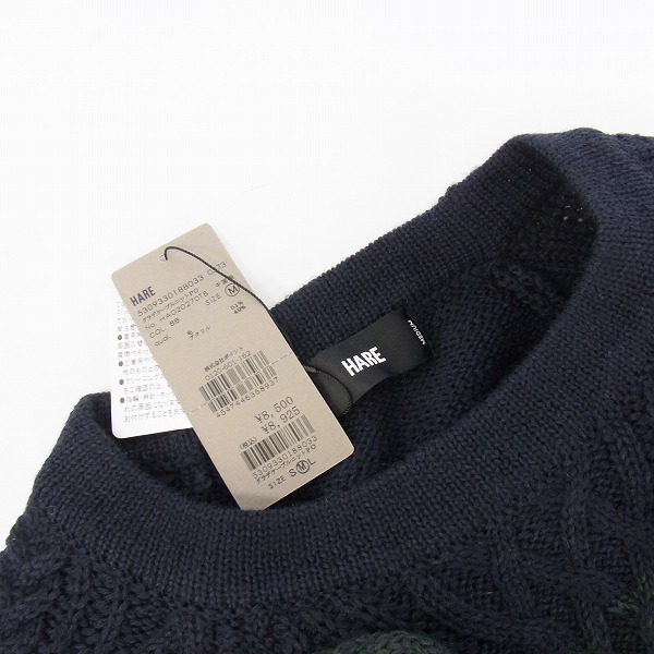 実際に弊社で買取させて頂いた【未使用】HARE/ハレ ウール混 2トーン/ケーブル編 ニット/セーター Mの画像 6枚目
