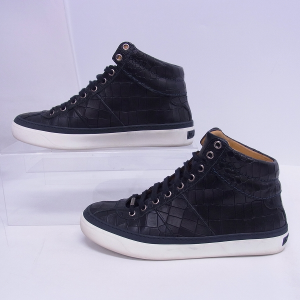 実際に弊社で買取させて頂いたJIMMY CHOO/ジミーチュウ ハイカットスニーカー クロコ型押し ネイビー/40の画像 3枚目