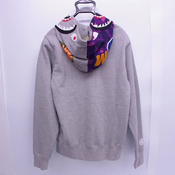 エイプ シャークパーカー L グレー 紫 ape