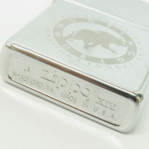 実際に弊社で買取させて頂いたZIPPO/ジッポー HUNTING WORLD/ハンティングワールド ロゴプリント 鏡面加工/98年製の画像 2枚目