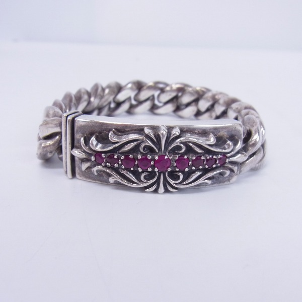 実際に弊社で買取させて頂いたA&G/エーアンドジー フローラルモチーフ クラシックチェーン IDブレスレット w/ストーンパヴェ 15リンクの画像 1枚目