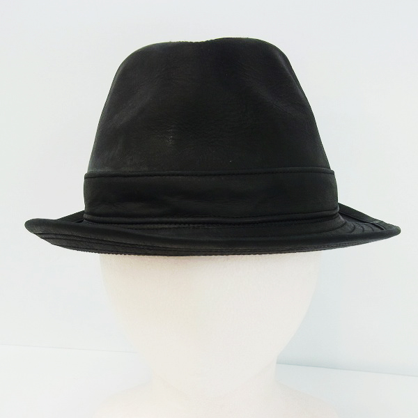 実際に弊社で買取させて頂いたCA4LA/カシラ カウレザー/牛革 中折れ ハット/帽子 ブラックの画像 1枚目