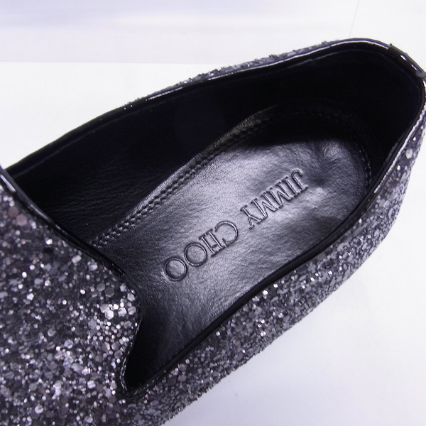 実際に弊社で買取させて頂いたJIMMY CHOO/ジミーチュウ ラメレザー スリッポン ブラック/40の画像 4枚目
