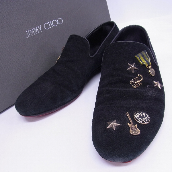 実際に弊社で買取させて頂いたJIMMY CHOO/ジミーチュウ スタッズ/バッジ付き スリッポン ブラック/41