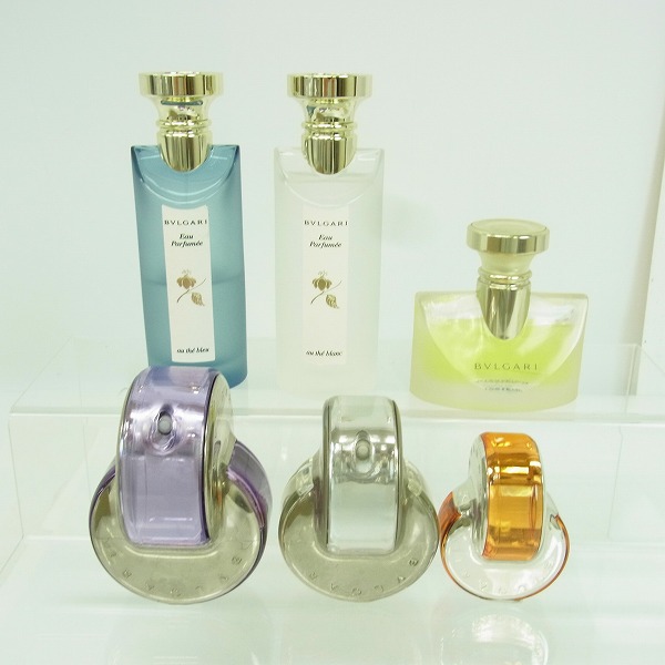 実際に弊社で買取させて頂いたBVLGARI/ブルガリ オ パフメ オーデブラン/オーデブルー/オムニア アメジスト/クリスタリン/ガーネット等香水6点セット