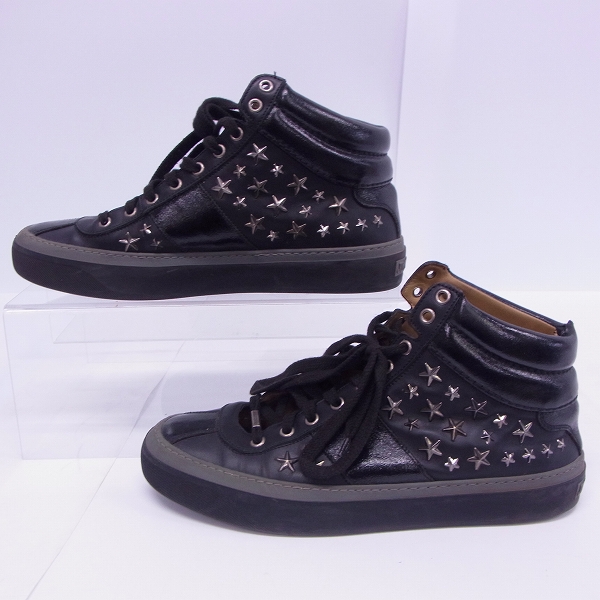 実際に弊社で買取させて頂いたJimmy Choo/ジミーチュウ スタースタッズ付 レザー ハイカット スニーカー/42の画像 3枚目