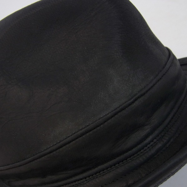 実際に弊社で買取させて頂いたCA4LA/カシラ カウレザー/牛革 中折れ ハット/帽子 ブラックの画像 8枚目