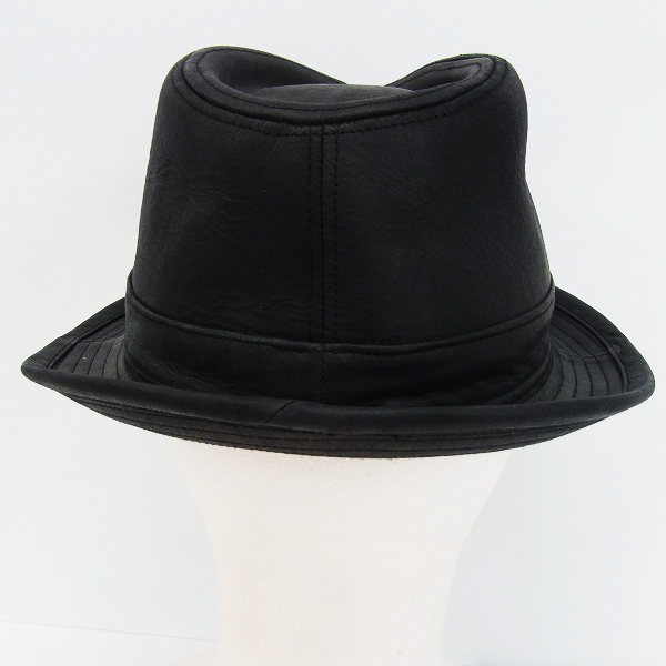 実際に弊社で買取させて頂いたCA4LA/カシラ カウレザー/牛革 中折れ ハット/帽子 ブラックの画像 3枚目