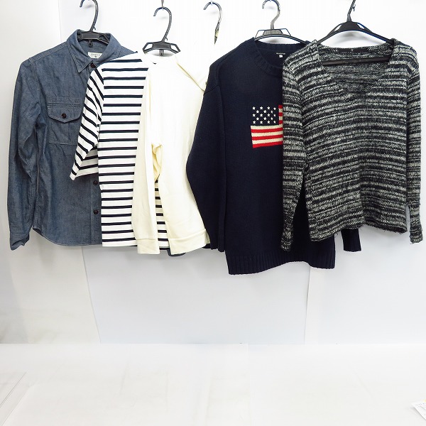 実際に弊社で買取させて頂いたエディフィス /NO ID/フリークスストア 星条旗ニット/ボーダーカットソー/シャツ 等 5点セット