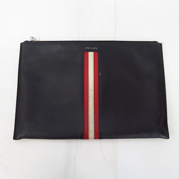 PRADA/プラダ サフィアーノレザー ライン入り クラッチバッグの買取  