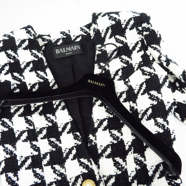 実際に弊社で買取させて頂いたBALMAIN/バルマン レディース 千鳥格子柄 ノーカラージャケット 7155-129C/36の画像 9枚目