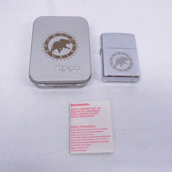 実際に弊社で買取させて頂いたZIPPO/ジッポー HUNTING WORLD/ハンティングワールド ロゴプリント 鏡面加工/2001年製の画像 7枚目