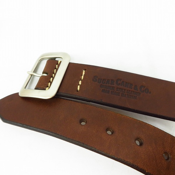 実際に弊社で買取させて頂いたSUGAR CANE/シュガーケーン スクエアバックル レザーベルト ブラウン 38の画像 2枚目