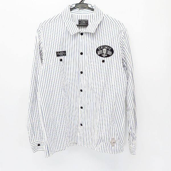 実際に弊社で買取させて頂いたCRIMIE/クライミー ワッペン付き ストライプ柄 ロングスリーブ/長袖 コットンシャツ Size：L