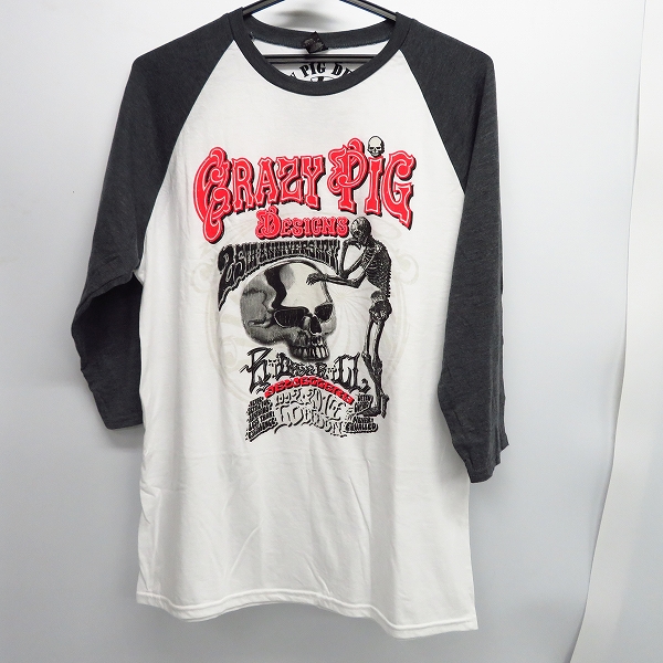 実際に弊社で買取させて頂いたCRAZY PIG DESIGNS/クレイジーピッグ スカルプリント ベースボールTシャツ M