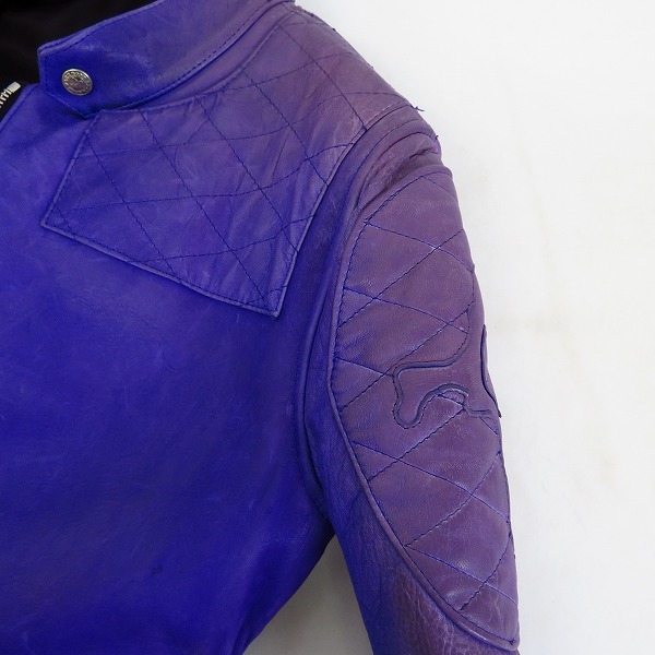 実際に弊社で買取させて頂いたBACKBONE/バックボーン ホースレザー ライダース ジャケット パープルの画像 4枚目