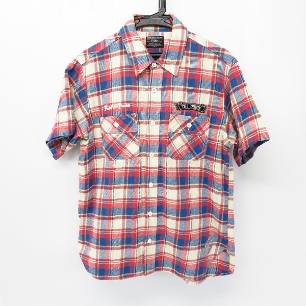 実際に弊社で買取させて頂いたCRIMIE/クライミー ワッペン/刺繍 チェック柄 ハーフスリーブ/半袖 コットンシャツ Size：L