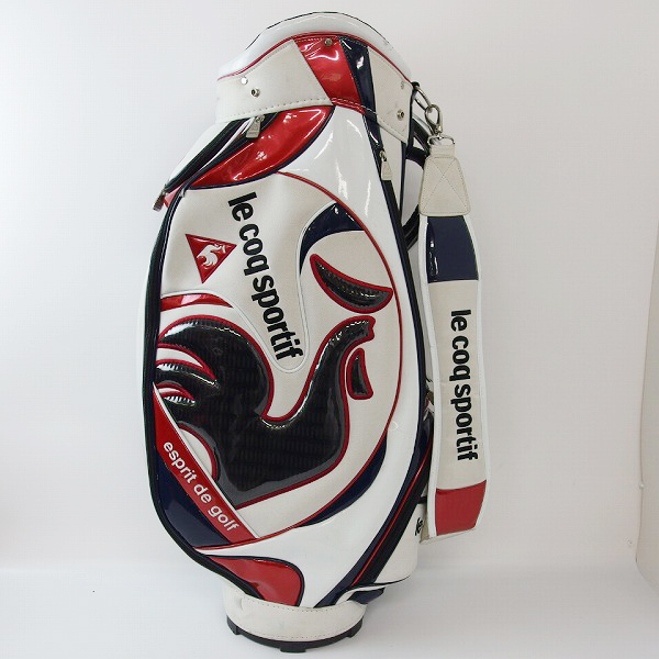 実際に弊社で買取させて頂いたLe coq sportif/ルコックスポルティフ 9型47インチ対応 キャディバッグ ホワイト×レッド×ネイビー/QQ1176の画像 2枚目