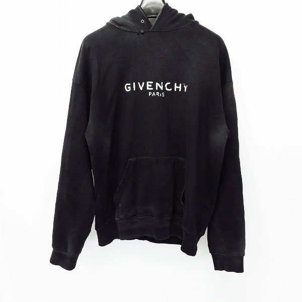 実際に弊社で買取させて頂いたGIVENCHY/ジバンシィ 18AW ヴィンテージ/ダメージ加工 ロゴプリントパーカー BW70513Z0L/M
