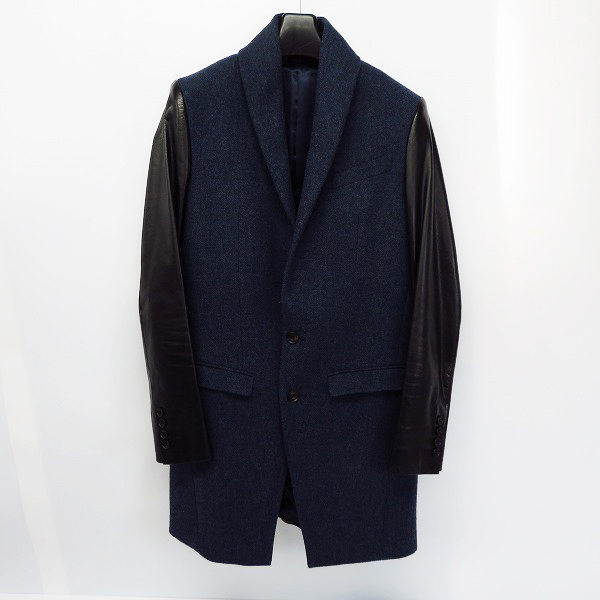 実際に弊社で買取させて頂いたato/アトウ カシミア混/ウール 袖 カウハイド/レザー切替 チェスターコート/ジャケット AM12C-J19/44