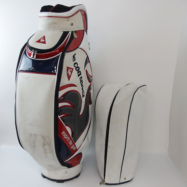 実際に弊社で買取させて頂いたLe coq sportif/ルコックスポルティフ 9型47インチ対応 キャディバッグ ホワイト×レッド×ネイビー/QQ1176の画像 1枚目