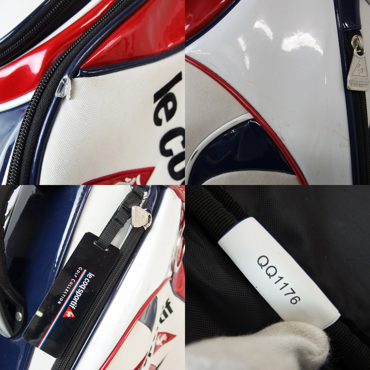 実際に弊社で買取させて頂いたLe coq sportif/ルコックスポルティフ 9型47インチ対応 キャディバッグ ホワイト×レッド×ネイビー/QQ1176の画像 4枚目