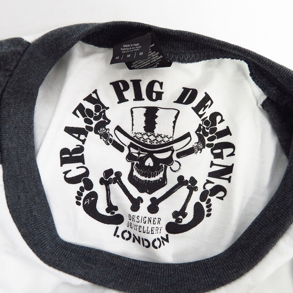実際に弊社で買取させて頂いたCRAZY PIG DESIGNS/クレイジーピッグ スカルプリント ベースボールTシャツ Mの画像 2枚目