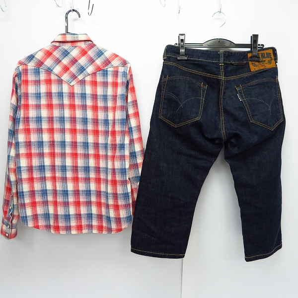 実際に弊社で買取させて頂いたBLUE BLUE/ブルーブルー チェックシャツ/デニム ハーフパンツ 2/31 2点セットの画像 1枚目