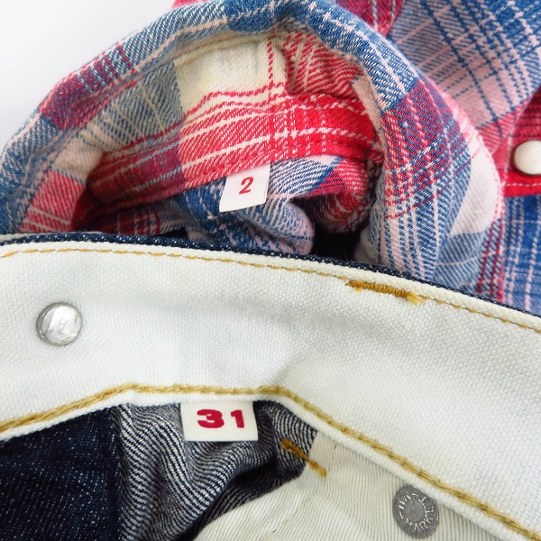 実際に弊社で買取させて頂いたBLUE BLUE/ブルーブルー チェックシャツ/デニム ハーフパンツ 2/31 2点セットの画像 5枚目