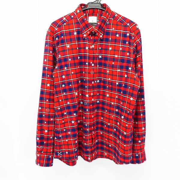 実際に弊社で買取させて頂いたuniform experiment/ユニフォームエクスペリメント ボタンダウン チェックシャツ 星 スター レッド/4