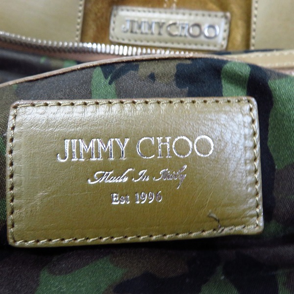 実際に弊社で買取させて頂いたJIMMY CHOO/ジミーチュウ スウェード レザーバッグ 迷彩ライニング 手提げの画像 4枚目