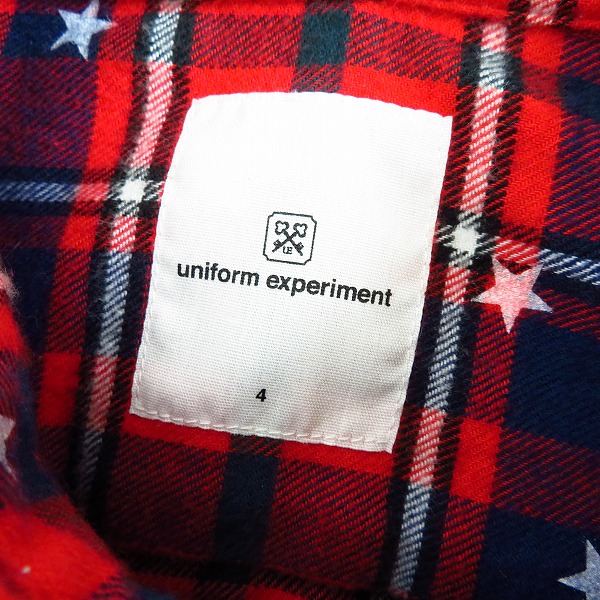 実際に弊社で買取させて頂いたuniform experiment/ユニフォームエクスペリメント ボタンダウン チェックシャツ 星 スター レッド/4の画像 2枚目