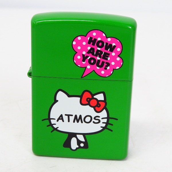 未使用★ZIPPO ATMOS × ハローキティ コラボ 両面加工（2008年製）アクリルケース付き＊訳あり 1円スタート : ライター ハローキティ キティ HELLO KITTY 30周年記念