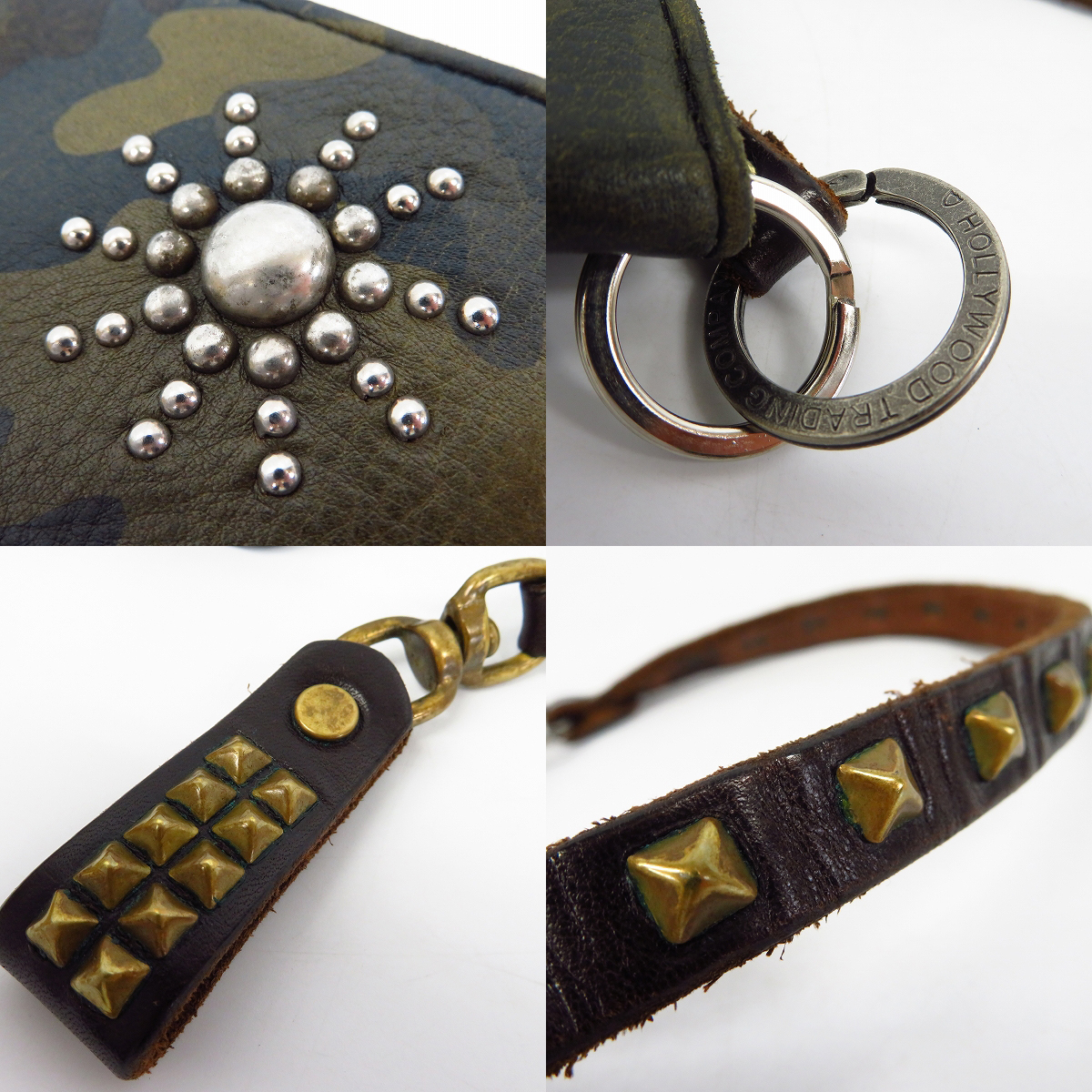 実際に弊社で買取させて頂いたHTC/エイチティーシー フラワースタッズ カモ柄 レザーロングウォレット/長財布の画像 7枚目