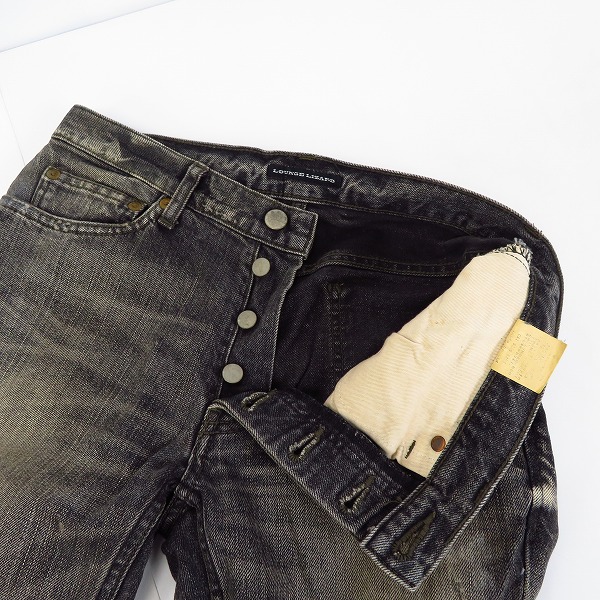 実際に弊社で買取させて頂いたLOUNGE LIZARD/ラウンジリザード ダメージ加工 スリム ブラックデニムパンツ/2の画像 2枚目