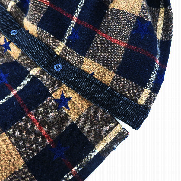 実際に弊社で買取させて頂いたM/エム 長袖チェックシャツ スター刺繍 コーデュロイ切替 Mの画像 5枚目