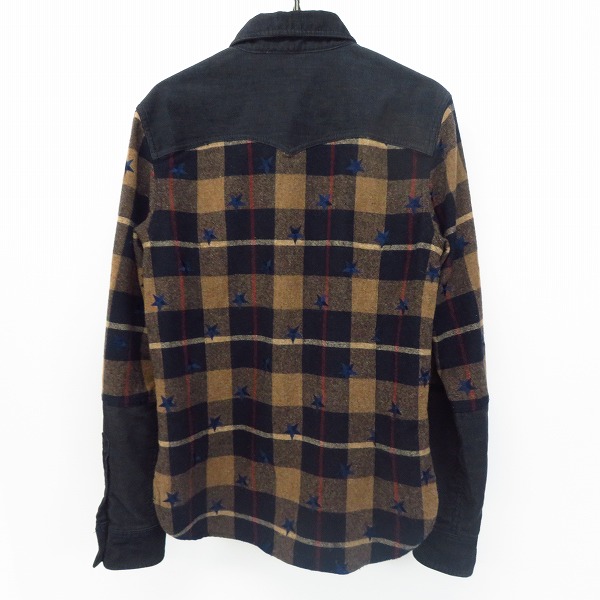 実際に弊社で買取させて頂いたM/エム 長袖チェックシャツ スター刺繍 コーデュロイ切替 Mの画像 1枚目