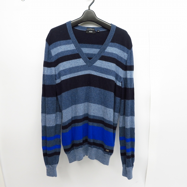 実際に弊社で買取させて頂いたHUGO BOSS/ヒューゴボス スリムフィット エクストラファイン ラムウール ボーダー柄 ニット M
