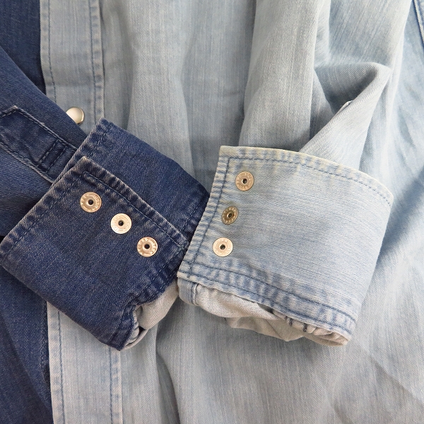 実際に弊社で買取させて頂いたLucien pellat-finet/ルシアンペラフィネ スカル/マリファナ刺繍 バイカラーデニムシャツ/Mの画像 6枚目