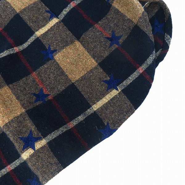 実際に弊社で買取させて頂いたM/エム 長袖チェックシャツ スター刺繍 コーデュロイ切替 Mの画像 6枚目