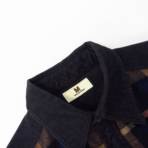 実際に弊社で買取させて頂いたM/エム 長袖チェックシャツ スター刺繍 コーデュロイ切替 Mの画像 4枚目