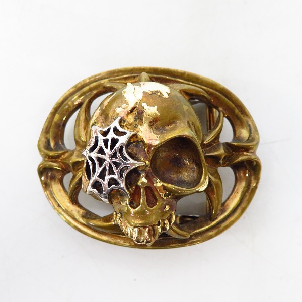 実際に弊社で買取させて頂いたBill Wall Leather/ビルウォールレザー BWL スカル ベルトバックル 蜘蛛の巣