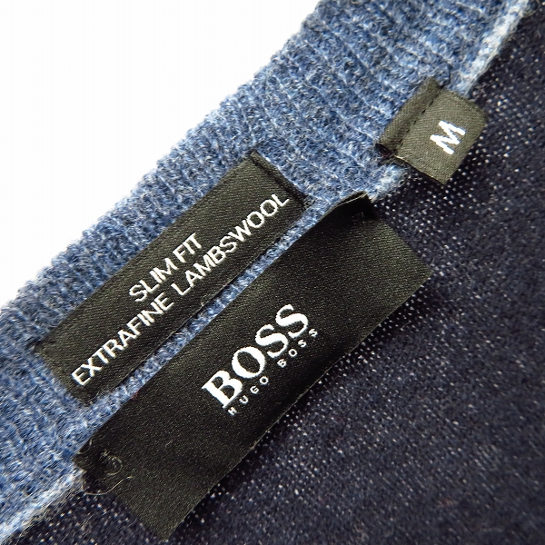 実際に弊社で買取させて頂いたHUGO BOSS/ヒューゴボス スリムフィット エクストラファイン ラムウール ボーダー柄 ニット Mの画像 2枚目