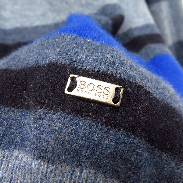 実際に弊社で買取させて頂いたHUGO BOSS/ヒューゴボス スリムフィット エクストラファイン ラムウール ボーダー柄 ニット Mの画像 5枚目