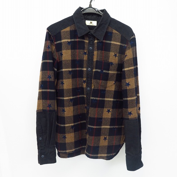 実際に弊社で買取させて頂いたM/エム 長袖チェックシャツ スター刺繍 コーデュロイ切替 M