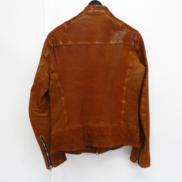 実際に弊社で買取させて頂いたBACKLASH/バックラッシュ 牛革/ドイツカーフ製品染め シングルライダースジャケット 1221-01/Mの画像 1枚目