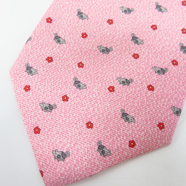 実際に弊社で買取させて頂いた【未使用】BVLGARI/ブルガリ SILK/シルク 100％ ネクタイ ピッグ/フラワー ピンク系の画像 4枚目